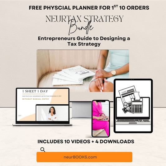 Advertisement for Neurtax Strategy Bundle with laptop, phone, and tablet on a light background